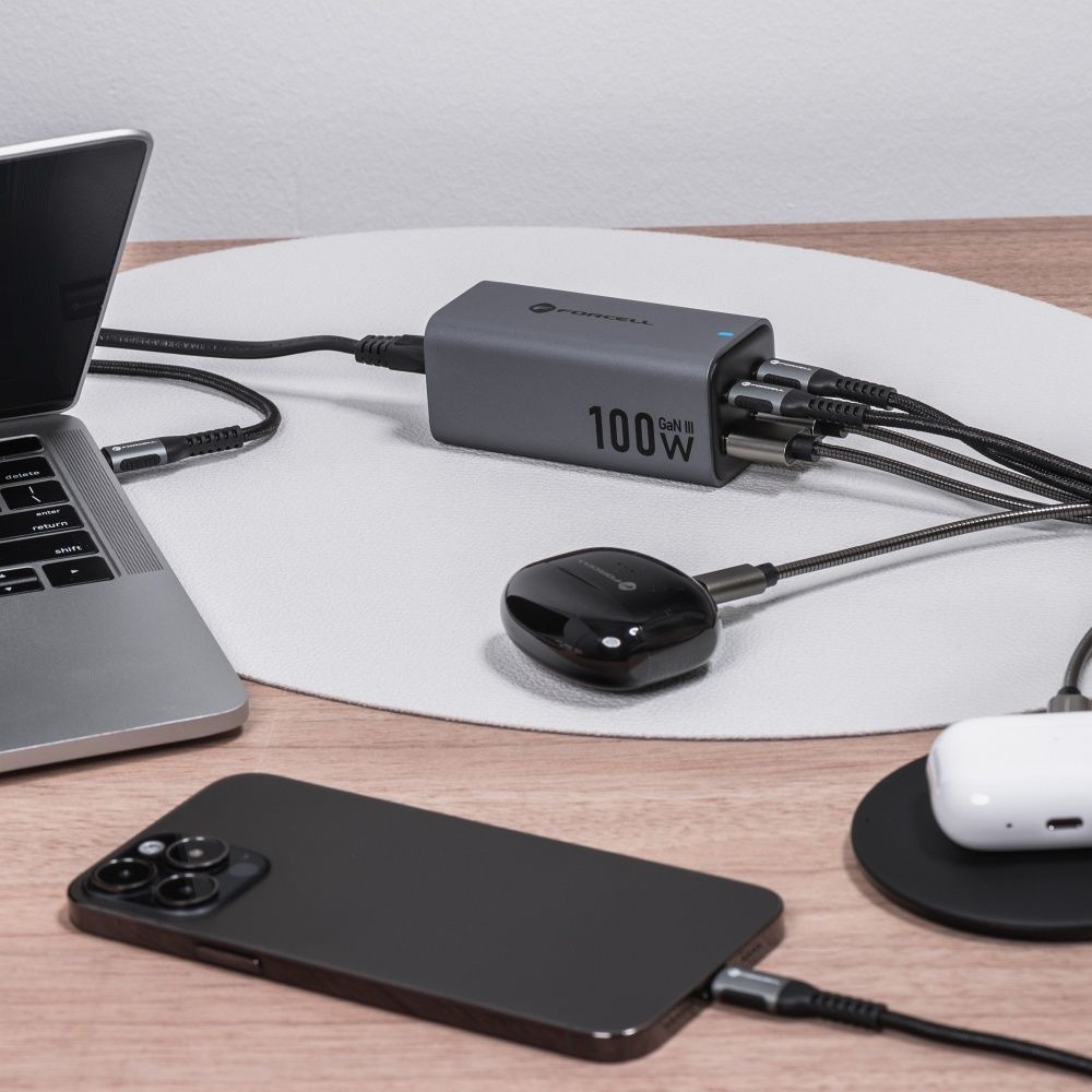 FORCELL F-ENERGY GaN III VT-49 Tischladegerät 2 x Typ C + 2 x USB-A PD QC4.0 SFC2.0 5A 100W Grau – Bild 7