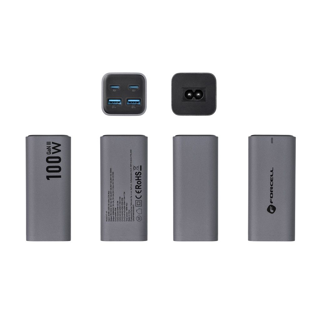 FORCELL F-ENERGY GaN III VT-49 Tischladegerät 2 x Typ C + 2 x USB-A PD QC4.0 SFC2.0 5A 100W Grau – Bild 8
