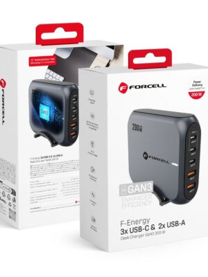 FORCELL F-ENERGY GaN III VT-51 Tischladegerät 3 x Typ C + 2 x USB A PD QC4.0 SFC2.0 5A 200W grau