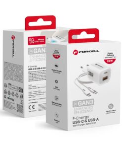 Forcell F-Energy GaN III Crystal Color Telefonladegerät USB C + USB A QC4.0 PD 33W + USB C zu USB C Kabel VT-41 weiß 0INT