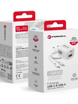 Forcell F-Energy GaN III Crystal Color Telefonladegerät USB C + USB A QC4.0 PD 33W + USB C zu USB C Kabel VT-41 weiß 0INT