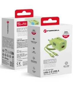 Forcell F-Energy GaN III Crystal Color Ladegerät USB C + USB A QC4.0 PD 33W + USB C auf USB C Kabel VT-41 grün 0INT