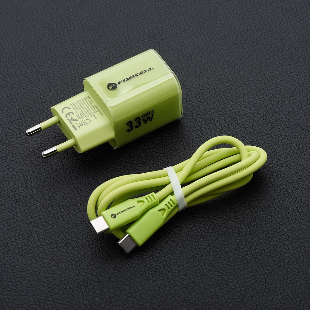 Forcell F-Energy GaN III Crystal Color Ladegerät USB C + USB A QC4.0 PD 33W + USB C auf USB C Kabel VT-41 grün 0INT – Bild 8