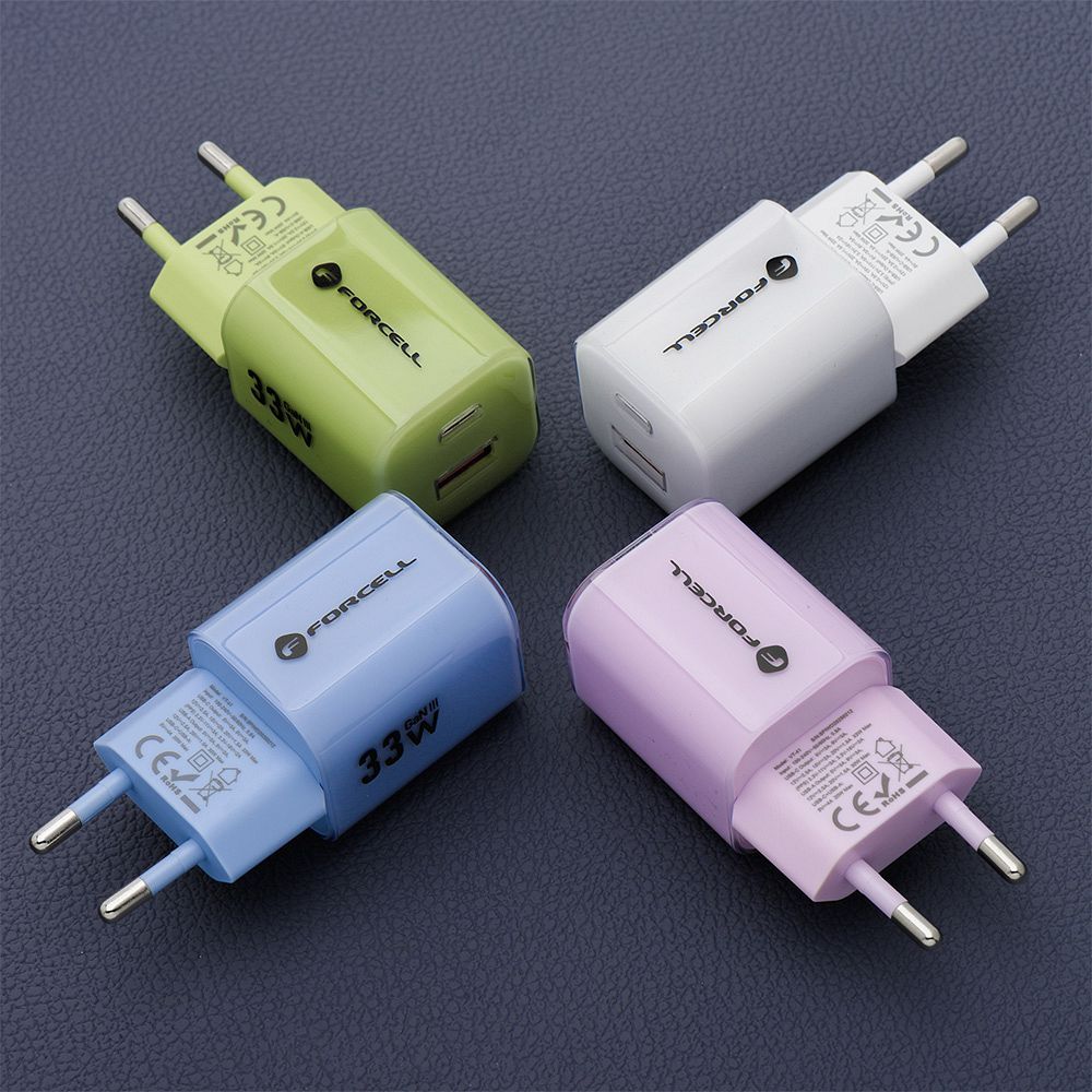 Forcell F-Energy GaN III Crystal Color Ladegerät USB C + USB A QC4.0 PD 33W + USB C auf USB C Kabel VT-41 grün 0INT – Bild 10