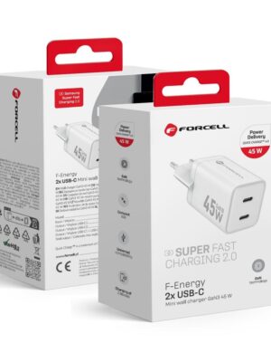 Forcell F-Energy Mini GaN III 45W Ladegerät mit 2 x USB-C PD QC4.0, Weiß, Modell VT-36B