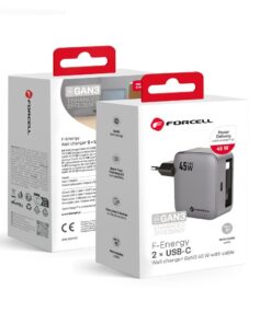 Phone Charger Forcell F-Energy GaN USB-C mit einziehbarem USB-C-Kabel PD QC4.0 3A 45W VT-R5 grau