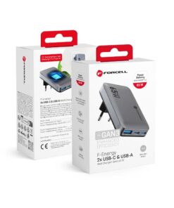 Forcell F-Energy Ultra Slim GaN III Ladegerät 2 x USB-C + USB-A QC4.0 PD 4A 65W VT-47 Grau 0INT