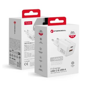 Forcell F-Energy Mini GaN III Ladegerät USB C + USB A QC4.0 PD 20W VT-35A Weiß 0INT