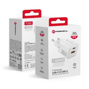Forcell F-Energy Mini GaN III Ladegerät USB C + USB A QC4.0 PD 35W VT-35C Weiß 0INT