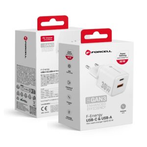 Forcell F-Energy Mini GaN III USB-C + USB-A Ladegerät QC4.0 PD 30W VT-35 Weiß