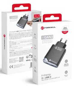 Forcell F-Energy Ultra Slim GaN III Telefonladegerät 2 x USB-C PD QC4.0 3A 45W B245201(2C) schwarz