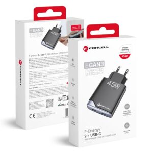 Forcell F-Energy Ultra Slim GaN III Telefonladegerät 2 x USB-C PD QC4.0 3A 45W B245201(2C) schwarz