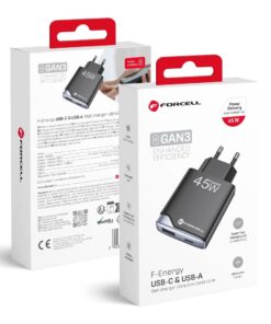 Forcell F-Energy Ultra Slim GaN III Ladegerät USB-C + USB-A PD QC4.0 3A 45W B245202(1A1C) Schwarz