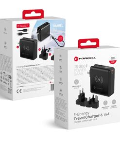 Multifunktionsladegerät Forcell F-Energy 6in1 USB A + USB C PD 45W + Powerbank 15.000 mAh + kabelloses Laden 15W schwarz