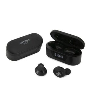Kabellose Bluetooth Stereo Kopfhörer TWS GUESS Digital BT5 Classic + Dockingstation / Schwarz (GUTWST31EK)
