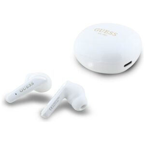Kabellose In-Ear Kopfhörer TWS Guess Flat Classic Logo, weiß, elektroplattiert