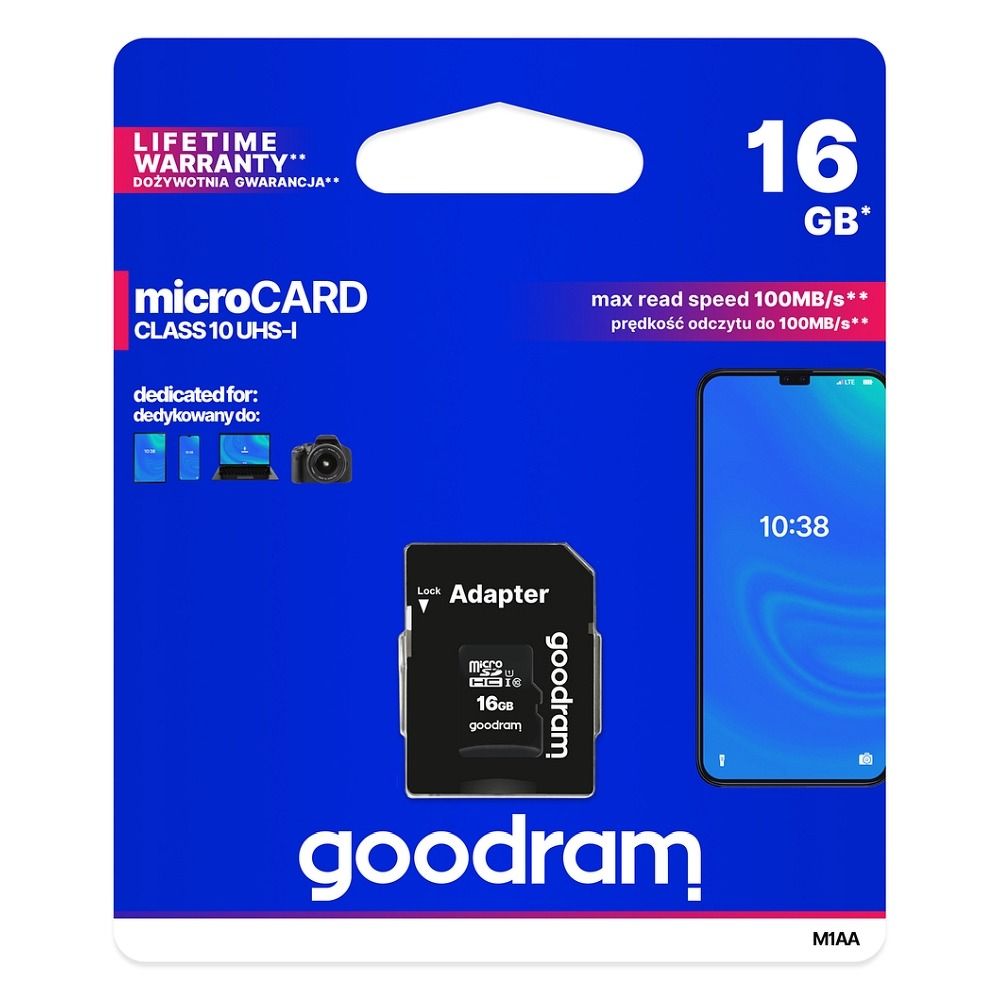 GOODRAM microSD Speicherkarte 16GB Class 10 UHS-I 100MB/s mit SD-Adapter