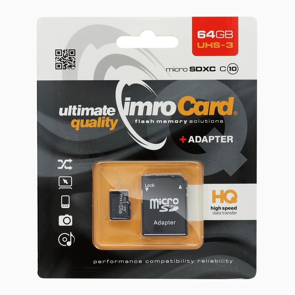 IMRO microSD Speicherkarte 64GB CLASS 10 UHS 3 100MB/s mit SD-Adapter