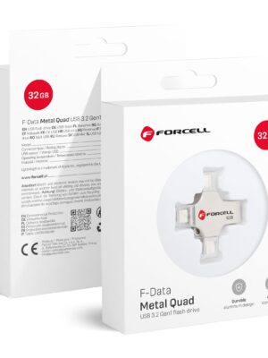 FORCELL F-DATA Metal Quad Pendrive 32GB USB 3.2 Gen 1 (USB A / Typ C / Lightning / Micro USB) Silber