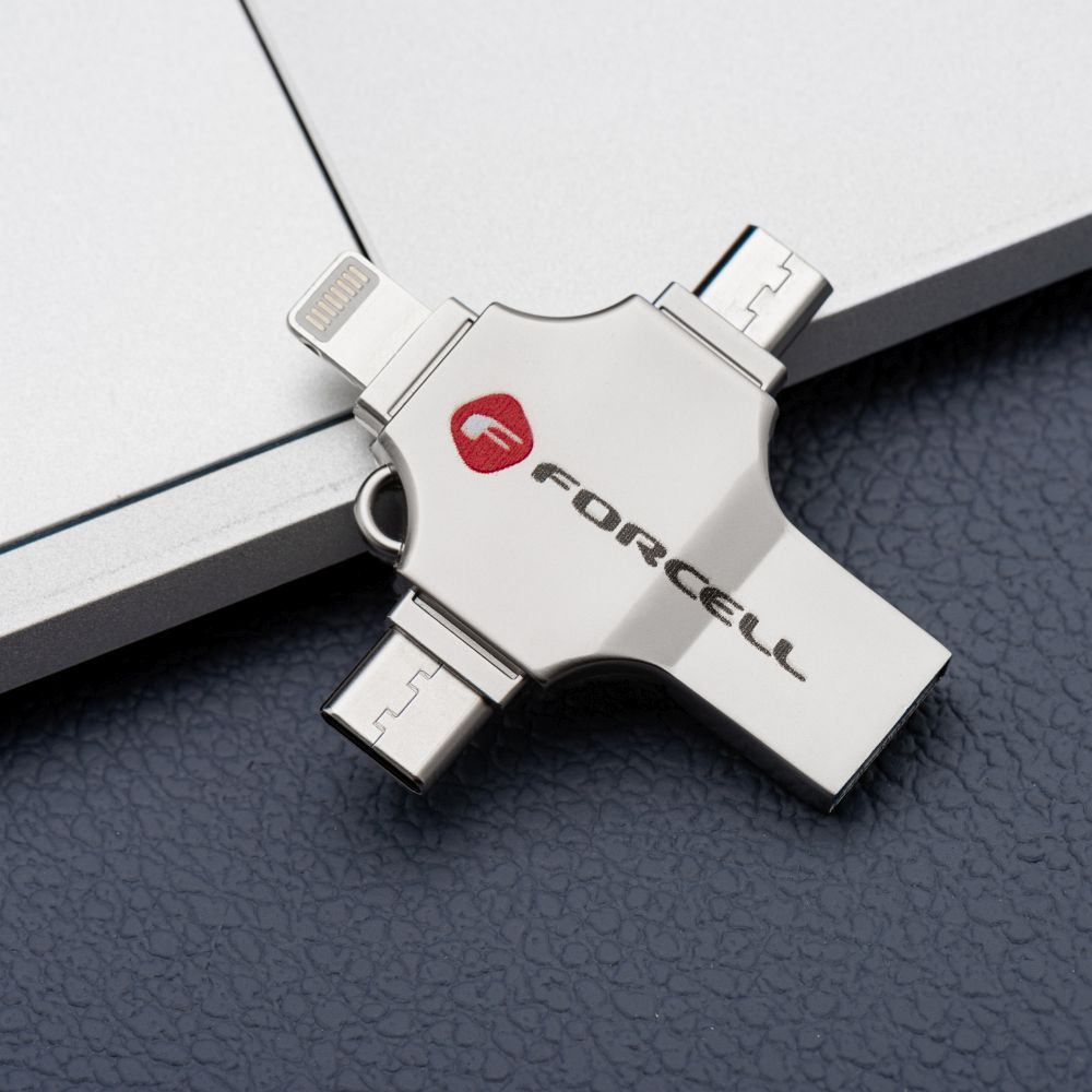 FORCELL F-DATA Metal Quad Pendrive 32GB USB 3.2 Gen 1 (USB A / Typ C / Lightning / Micro USB) Silber – Bild 5