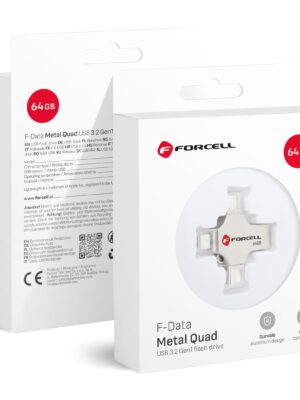 FORCELL F-DATA pendrive Metal Quad 64GB USB3.2 Gen 1 (USB A / Typ C / Lightning / Micro USB) Silber
