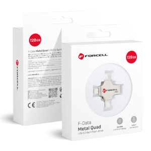 FORCELL F-DATA Metal Quad Pendrive 128GB USB 3.2 Gen 1 (USB A / Typ C / Lightning / Micro USB) Silber