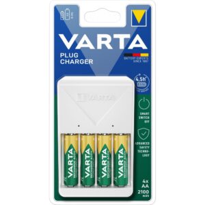 VARTA Steckerladegerät 57657 + 4 x wiederaufladbare R6 (AA) Batterien 2100mAh