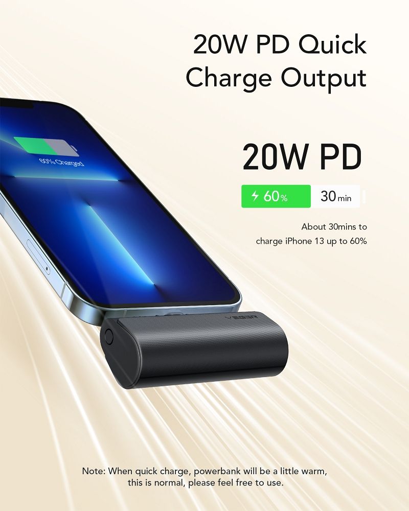VEGER Powerbank 5.000 mAh mit integriertem Lightning PD QC3.0 3A 20W PlugOn (W0556P) schwarz – Bild 3