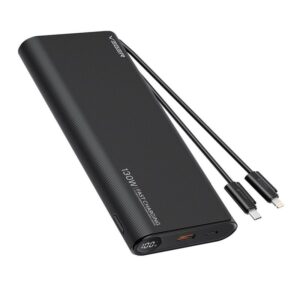 VEGER Powerbank 25.000 mAh mit integriertem Typ C / Lightning PD 130W Kabel TCE130 (W2503) schwarz