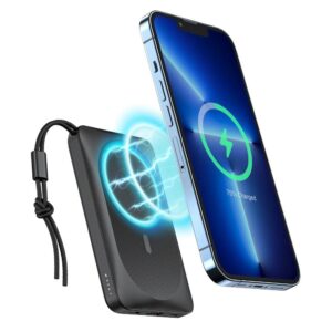 VEGER Powerbank 10.000 mAh mit induktivem Laden, kompatibel mit MagSafe, PD QC3.0 2A 20W MagOn (VP1151 / W1151), schwarz