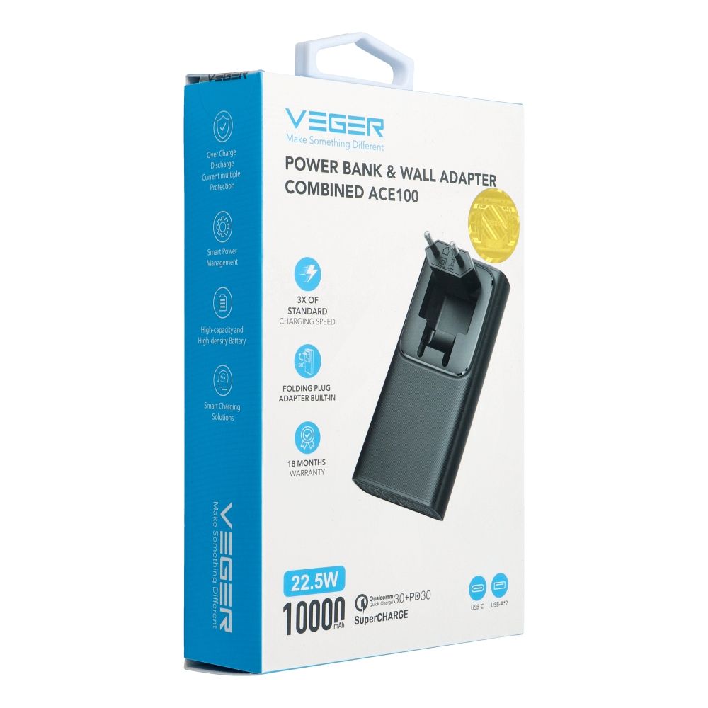 VEGER Powerbank 10.000 mAh PD QC3.0 20W ACE100 (W1146) Schwarz – Bild 8