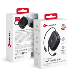 Forcell F-Energy F10K5 Powerbank kompatibel mit MagSafe, PD3.1 QC3.0 3A 22,5W, 10.000 mAh, kompatibel mit Apple Watch, schwarz