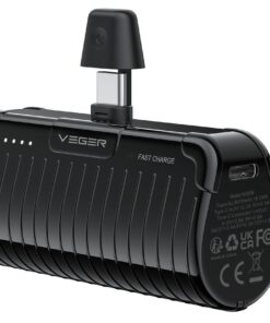VEGER Powerbank 5.000 mAh mit integriertem USB-C Stecker PlugOn PD QC3.0 3A 20W W0558 schwarz