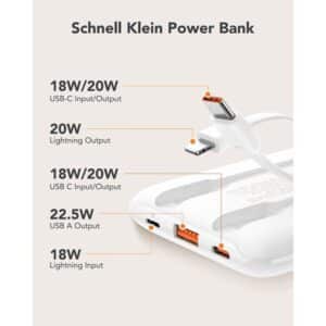 VEGER Powerbank 10.000 mAh mit integrierten Kabeln Typ C / Lightning PD QC3.0 2A 22,5W C11 (W1170) schwarz – Bild 5