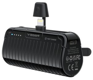 VEGER Powerbank 5000 mAh mit integriertem Lightning-Anschluss PlugOn PD QC3.0 2,4A 20W W0558P schwarz