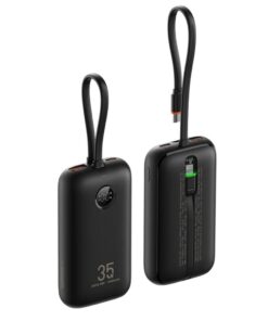 VEGER Powerbank 10000 mAh mit integrierten Kabeln Typ C / Lightning PD QC3.0 35W K1 (W1188) schwarz