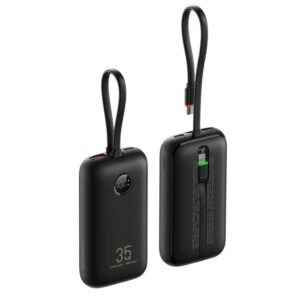VEGER Powerbank 10000 mAh mit integrierten Kabeln Typ C / Lightning PD QC3.0 35W K1 (W1188) schwarz