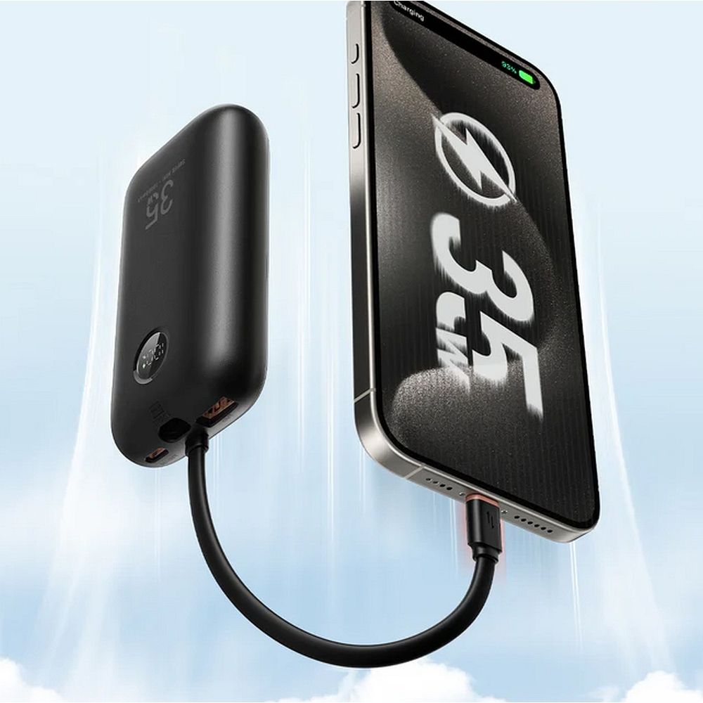 VEGER Powerbank 10000 mAh mit integrierten Kabeln Typ C / Lightning PD QC3.0 35W K1 (W1188) schwarz – Bild 3