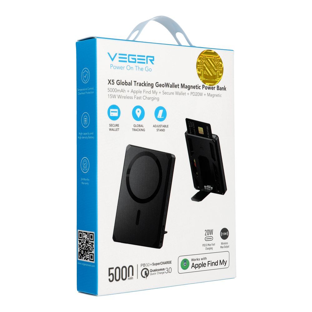 VEGER Powerbank 5000 mAh MFi PD 20W mit Wallet Tracker W0582 Schwarz – Bild 6