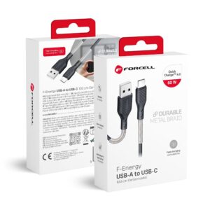 FORCELL Carbon USB-zu-Typ C 2.0 Kabel 2,4A CB-02A schwarz, 1 Meter