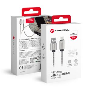 FORCELL F-ENERGY Metal C234 USB-A zu Typ C QC4.0 3A 66W Kabel 2 m Silber