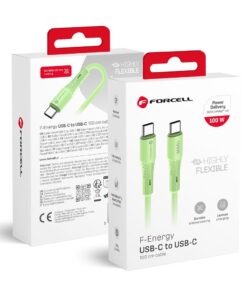 USB-C auf USB-C Kabel Forcell F-Energy QC4.0 PD 5A 100W Silikon 1 m C347 grün