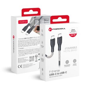 FORCELL Carbon USB-C auf USB-C Kabel 4.0 QC Power Delivery PD 240W CB-05C Schwarz 1 Meter