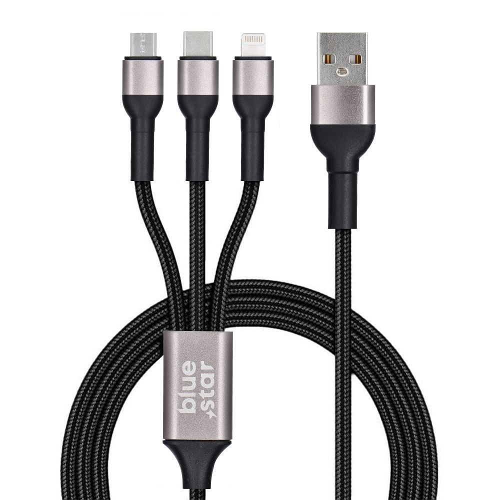 Blue Star geflochtenes 3-in-1-Kabel mit Micro-USB-, USB-C- und Lightning-Anschlüssen, 3A – Bild 3