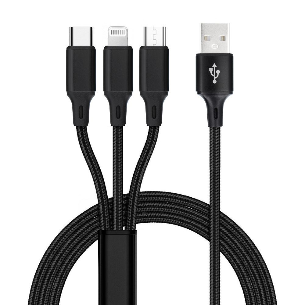 USB A 3-in-1 Kabel für iPhone Lightning 8-polig + Typ C + Micro USB C171 schwarz