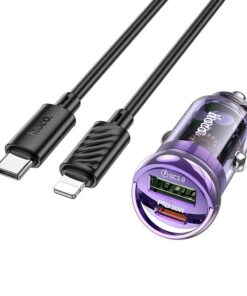 HOCO Autoladegerät USB A + Typ C + Kabel Typ C zu Lightning PD QC3.0 3A 30W Z53A Lila
