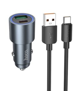 Auto-Ladegerät Hoco USB A + USB C QC3.0 PD 48W + USB-C zu USB-C Kabel Z60 Schwarz