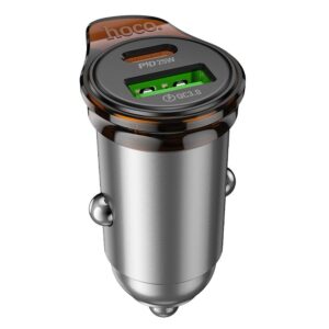 Auto-Ladegerät Hoco USB A + USB C QC3.0 PD 3A 43W + USB C zu Lightning Kabel NZ16A Metallgrau