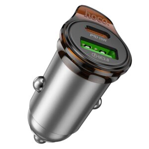 Auto-Ladegerät Hoco USB A + USB C QC3.0 PD 43W + USB-C zu USB-C Kabel NZ16A Metallgrau
