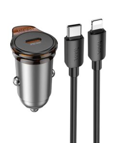 Auto-Ladegerät Hoco USB C QC PD 30W + USB-C-auf-Lightning-Kabel NZ16 Metall Grau